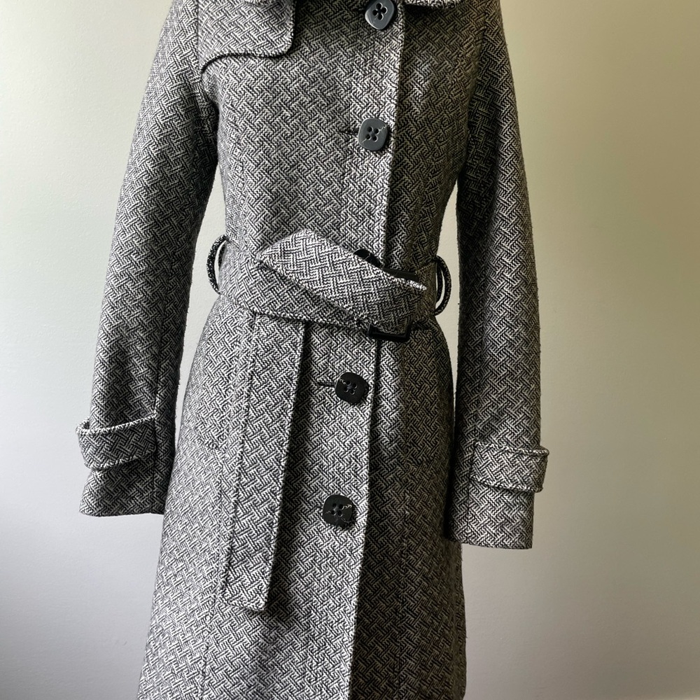 XS wool trench coat Simons Twik Black and White Patterned Fabric